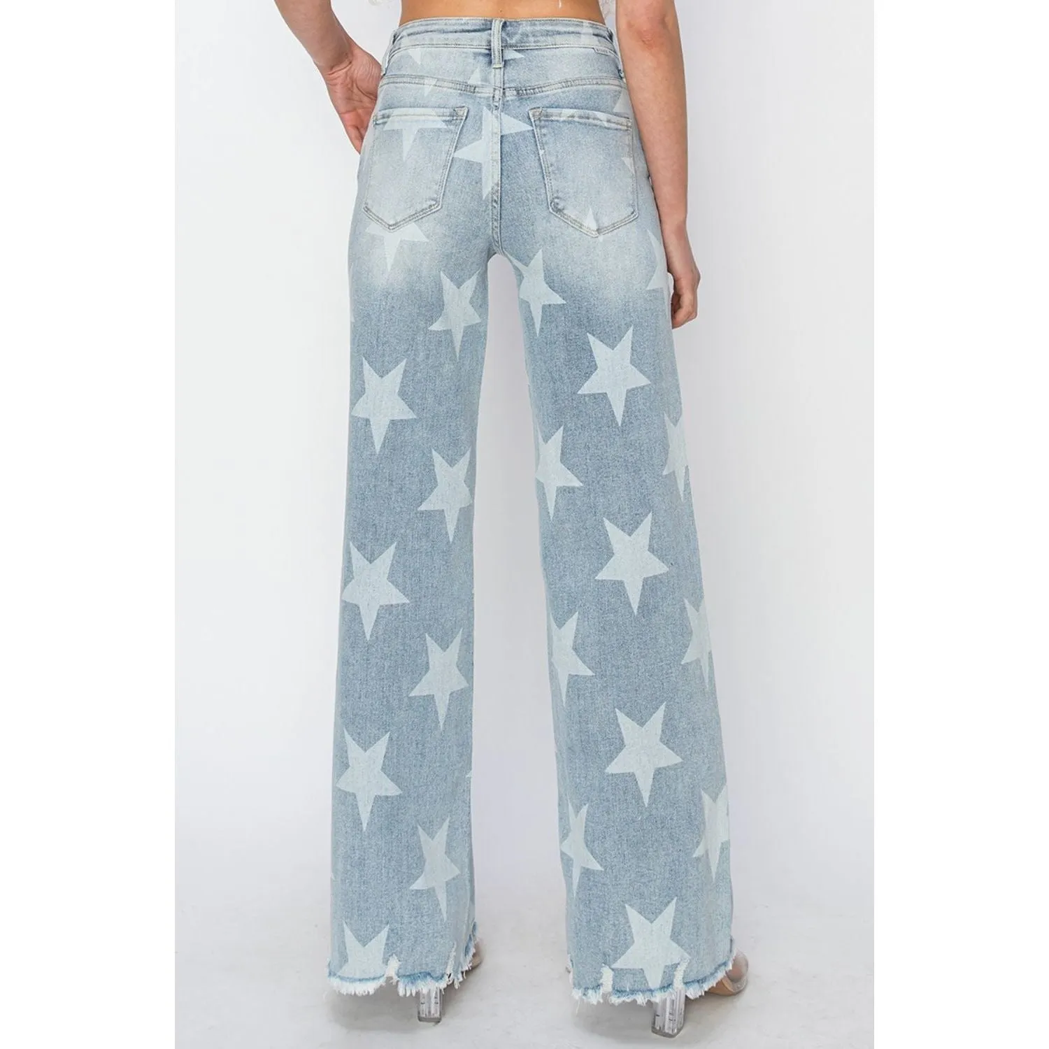 RISEN Full Size Raw Hem Star Wide Leg Jeans