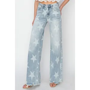 RISEN Full Size Raw Hem Star Wide Leg Jeans