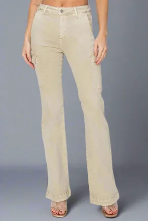 RISEN High Rise Side Slit Cargo Bootcut Jeans