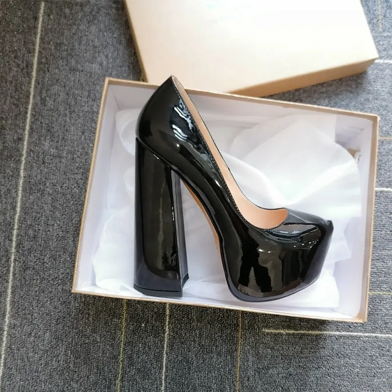 Round Toe Platform 15CM~16CM Chunky High Heels