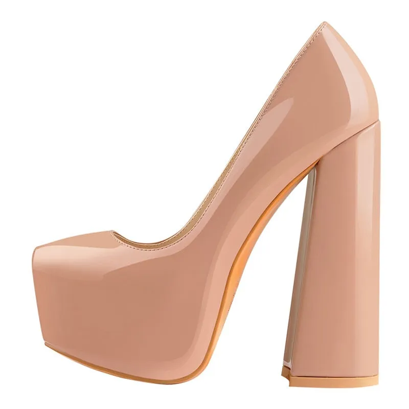 Round Toe Platform 15CM~16CM Chunky High Heels