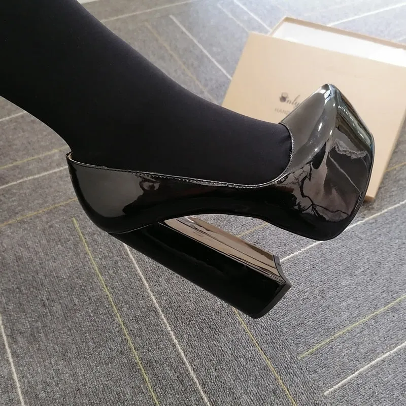 Round Toe Platform 15CM~16CM Chunky High Heels