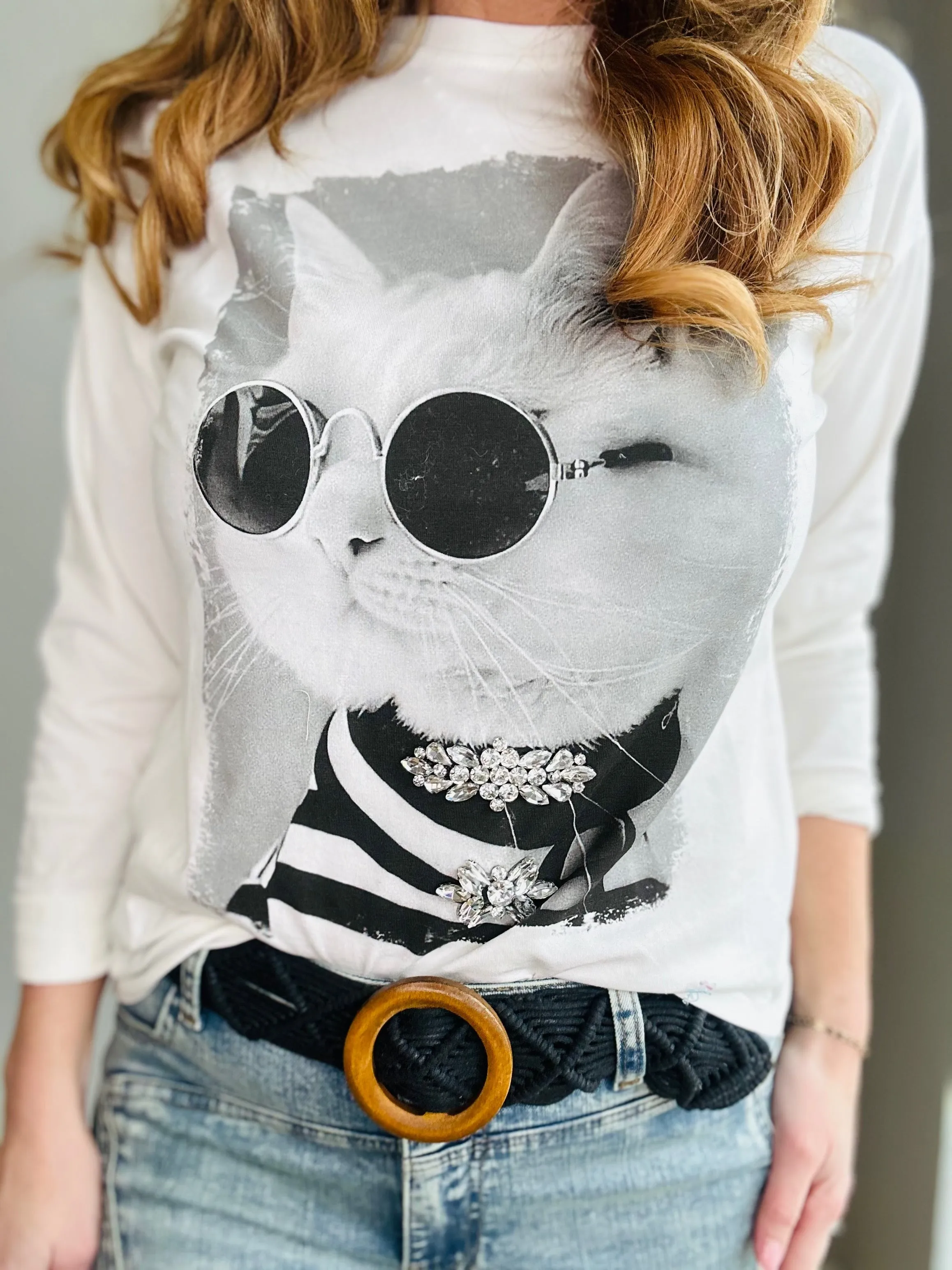 Sassy Cat Graphic Long-Sleeve Tee
