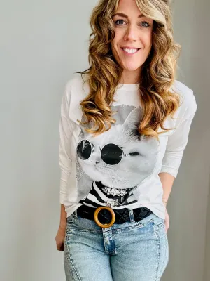 Sassy Cat Graphic Long-Sleeve Tee
