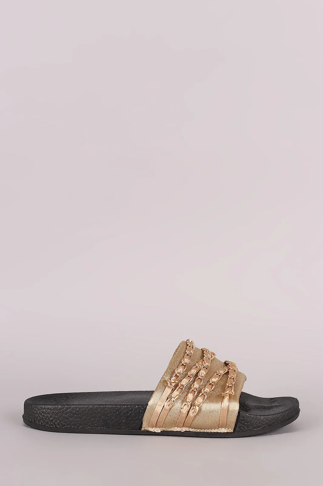 Satin Chain Links Slide Sandal
