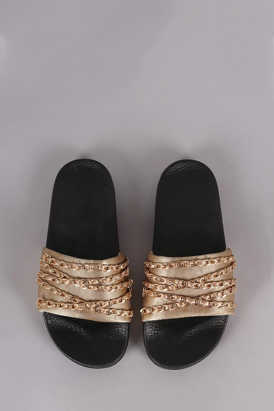Satin Chain Links Slide Sandal