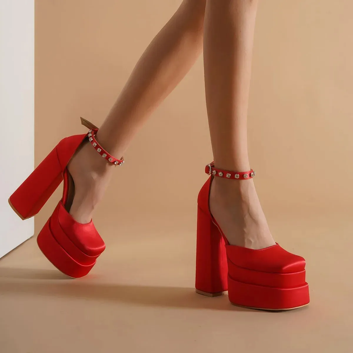 SATIN PLATFORM HEELS