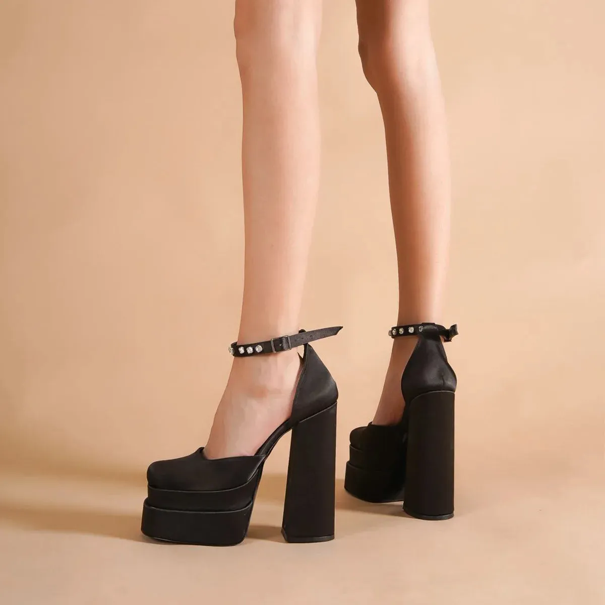 SATIN PLATFORM HEELS