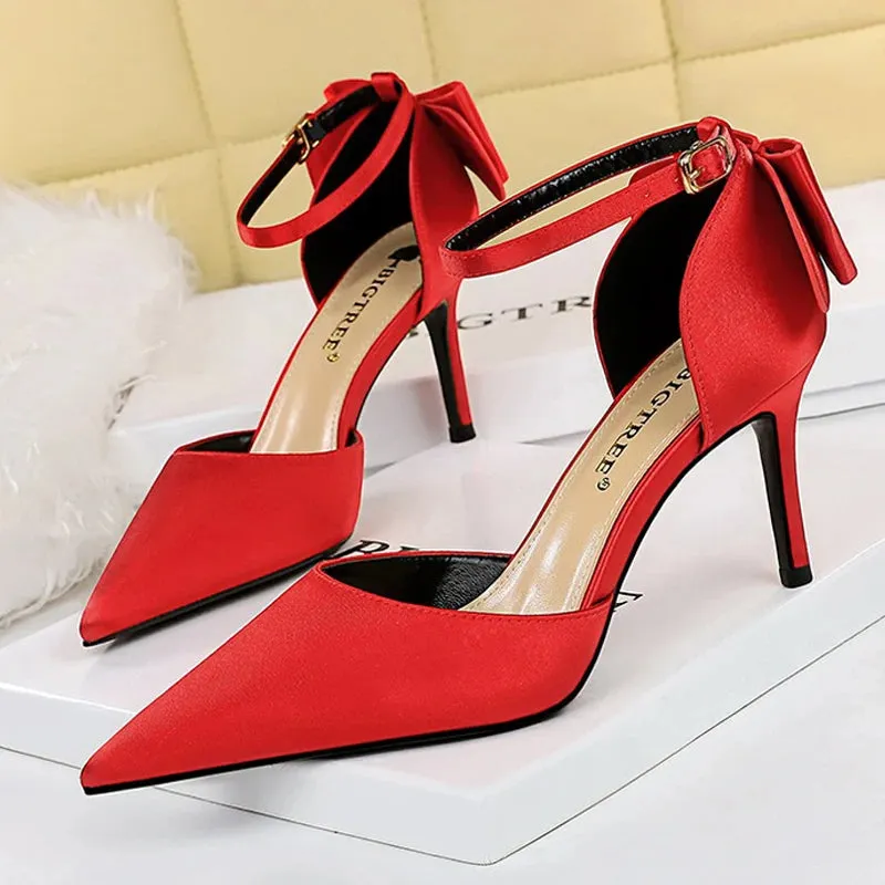 Shoes Bow Woman Pumps Silk High Heels Women