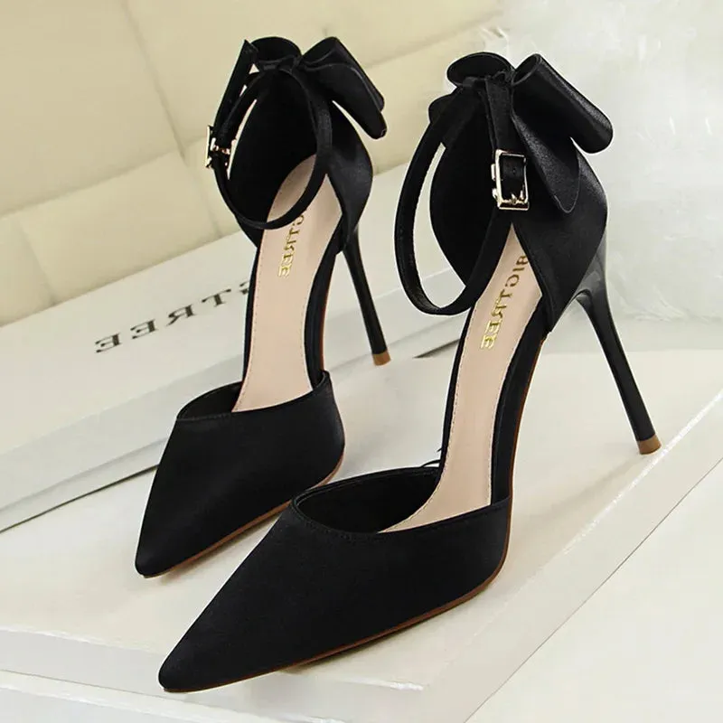 Shoes Bow Woman Pumps Silk High Heels Women
