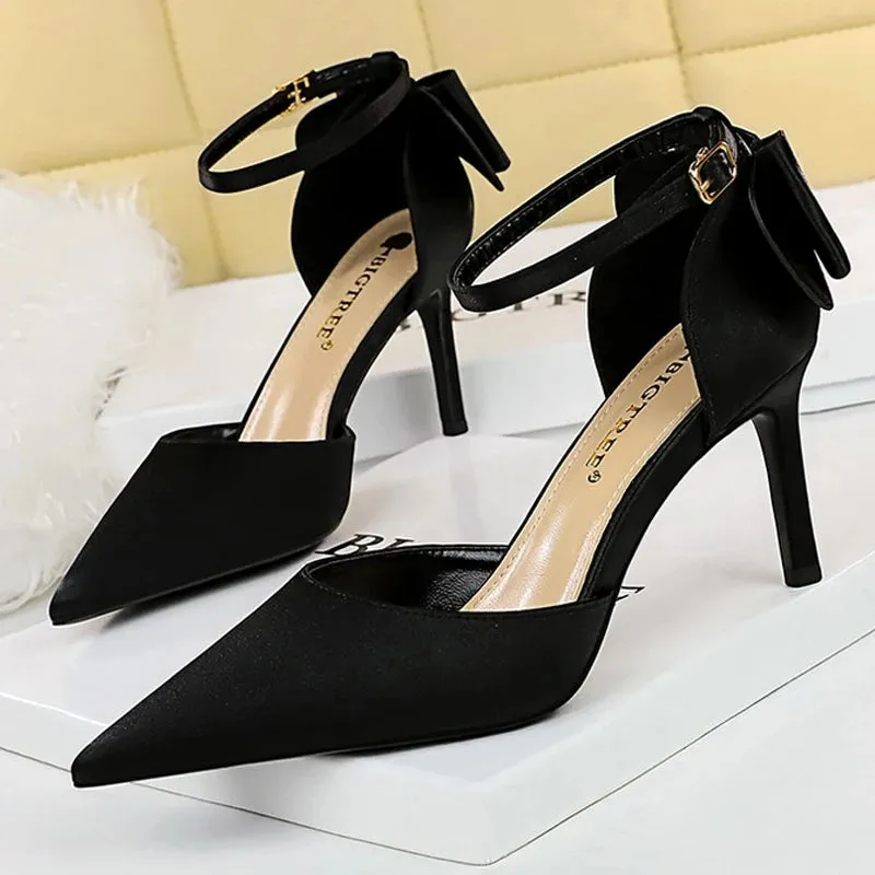 Shoes Bow Woman Pumps Silk High Heels Women