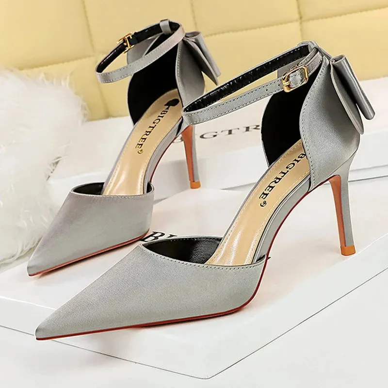Shoes Bow Woman Pumps Silk High Heels Women