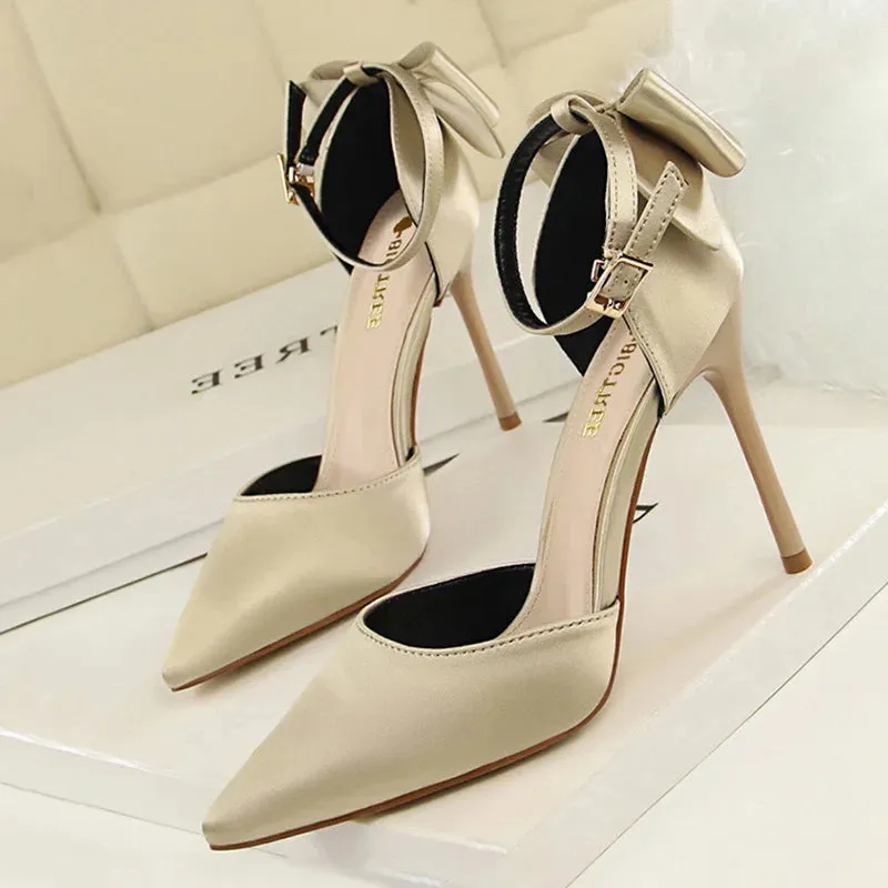 Shoes Bow Woman Pumps Silk High Heels Women