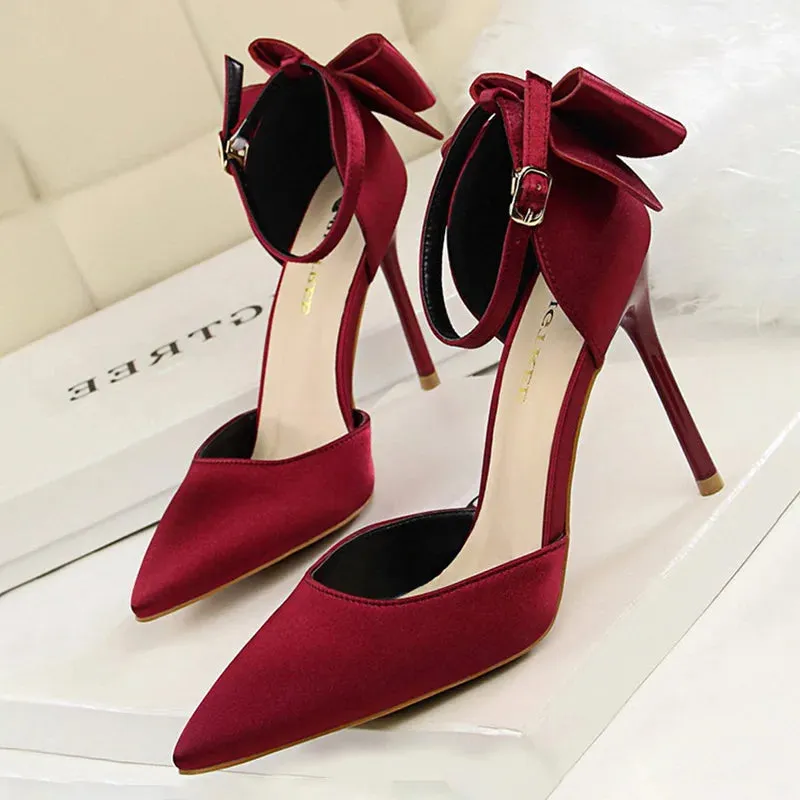 Shoes Bow Woman Pumps Silk High Heels Women
