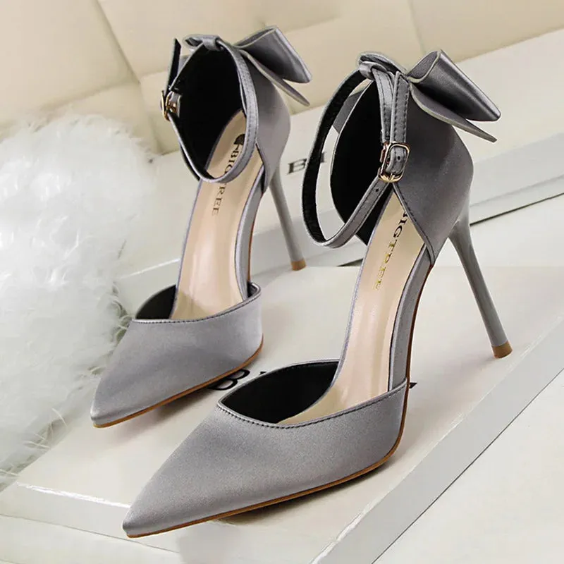 Shoes Bow Woman Pumps Silk High Heels Women
