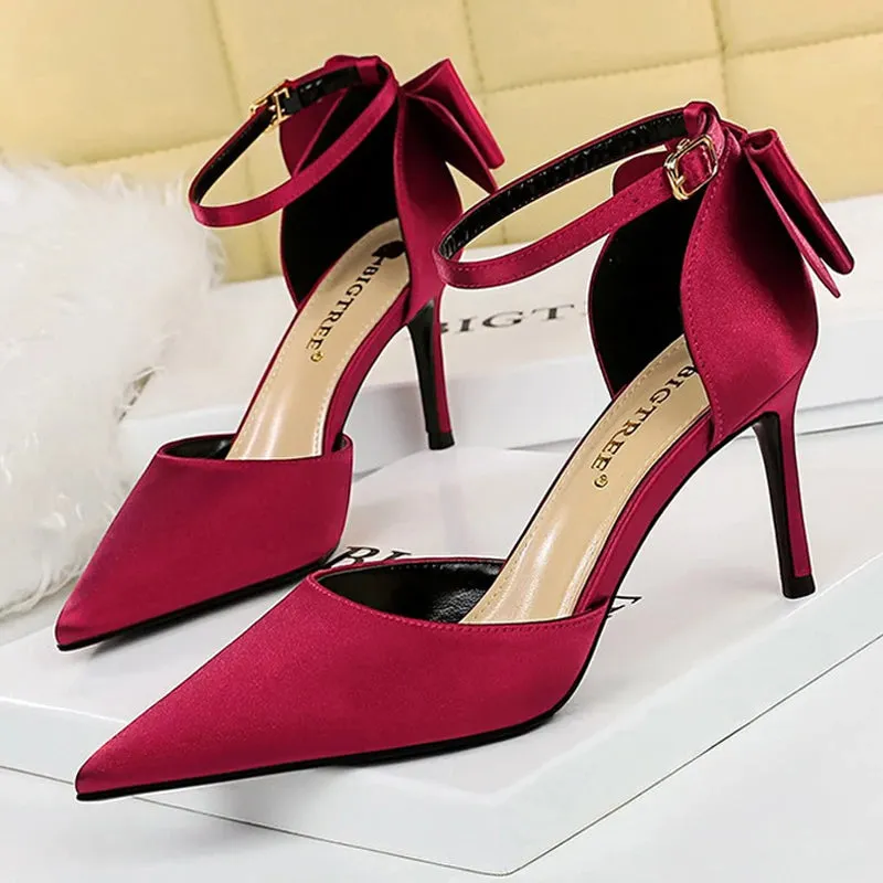 Shoes Bow Woman Pumps Silk High Heels Women