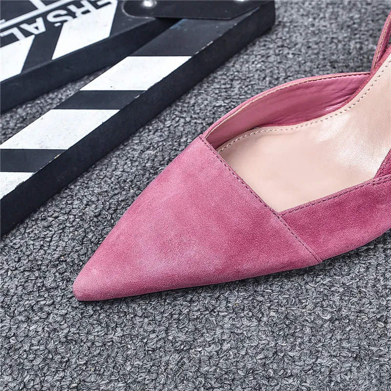 Shoes Fashion Slingback Suede Pumps Thin High Heels Pointed Toe Slip On