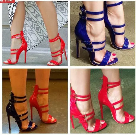 Simple Open Toe Ankle Straps Stiletto High Heel Blue Party Sandals