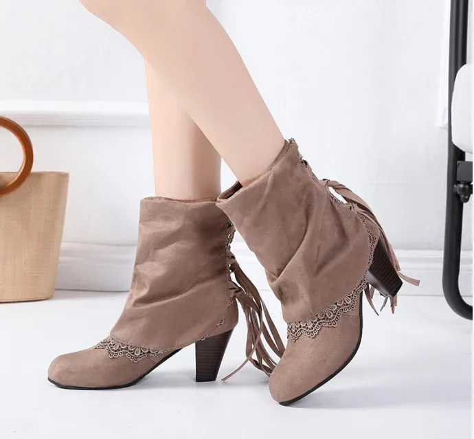 Solid Color Bandage Tasseled Shoes