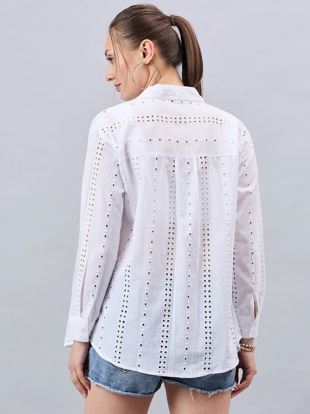 Style Quotient Women White Cotton Comfort Fit Hakoba Shirt