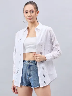 Style Quotient Women White Cotton Comfort Fit Hakoba Shirt