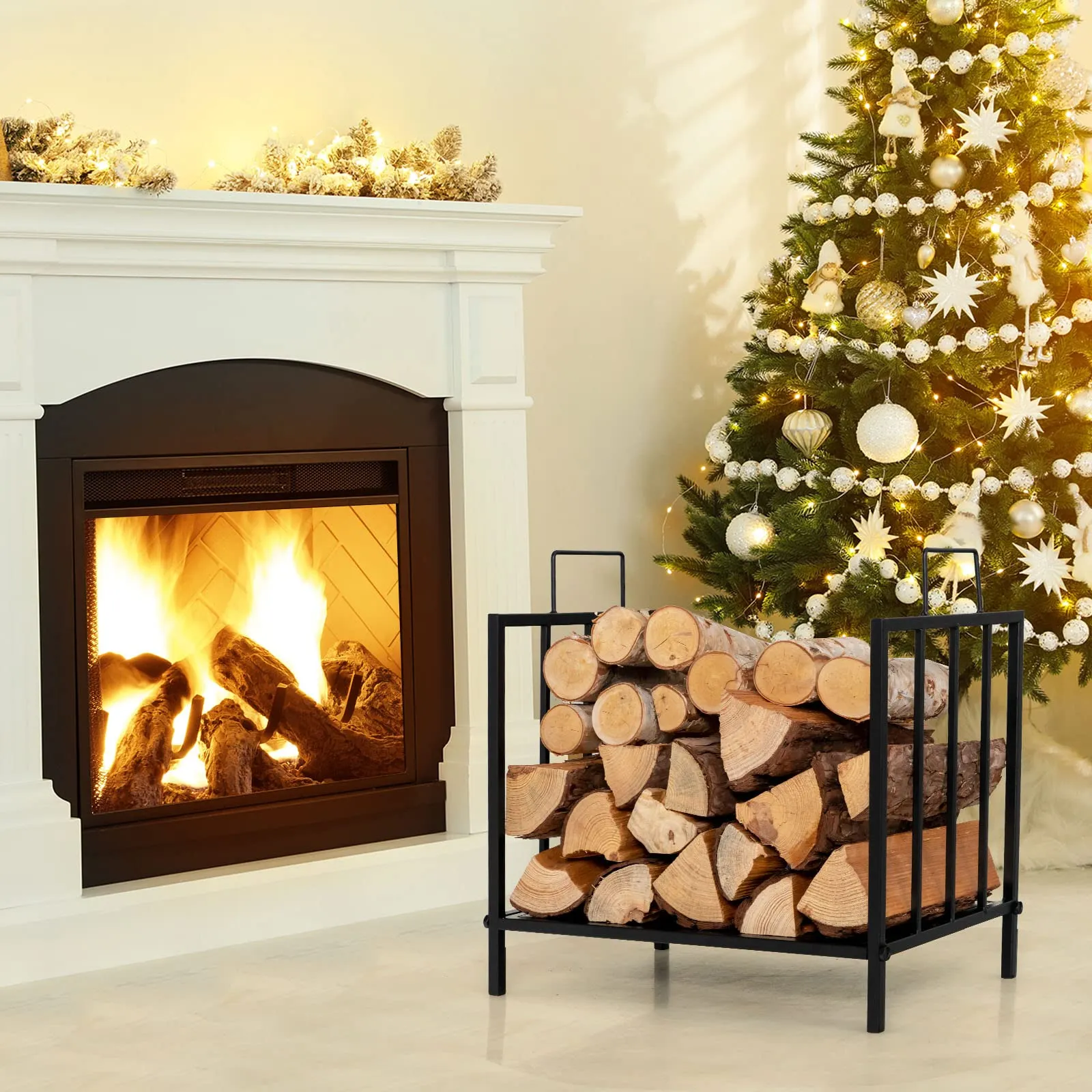 Tangkula Firewood Rack, Heavy Duty Logs Stand Stacker with Convenient Side Handle