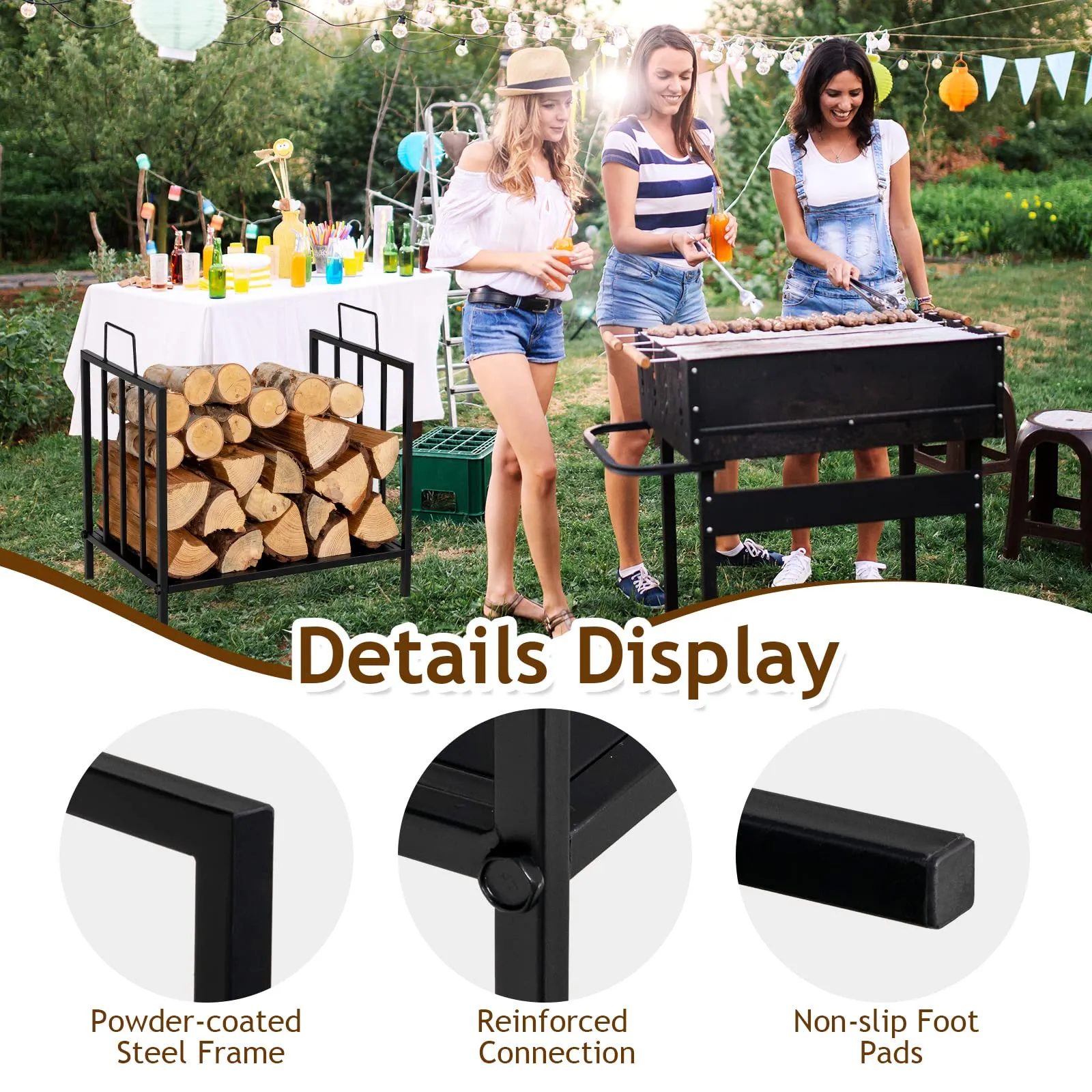 Tangkula Firewood Rack, Heavy Duty Logs Stand Stacker with Convenient Side Handle