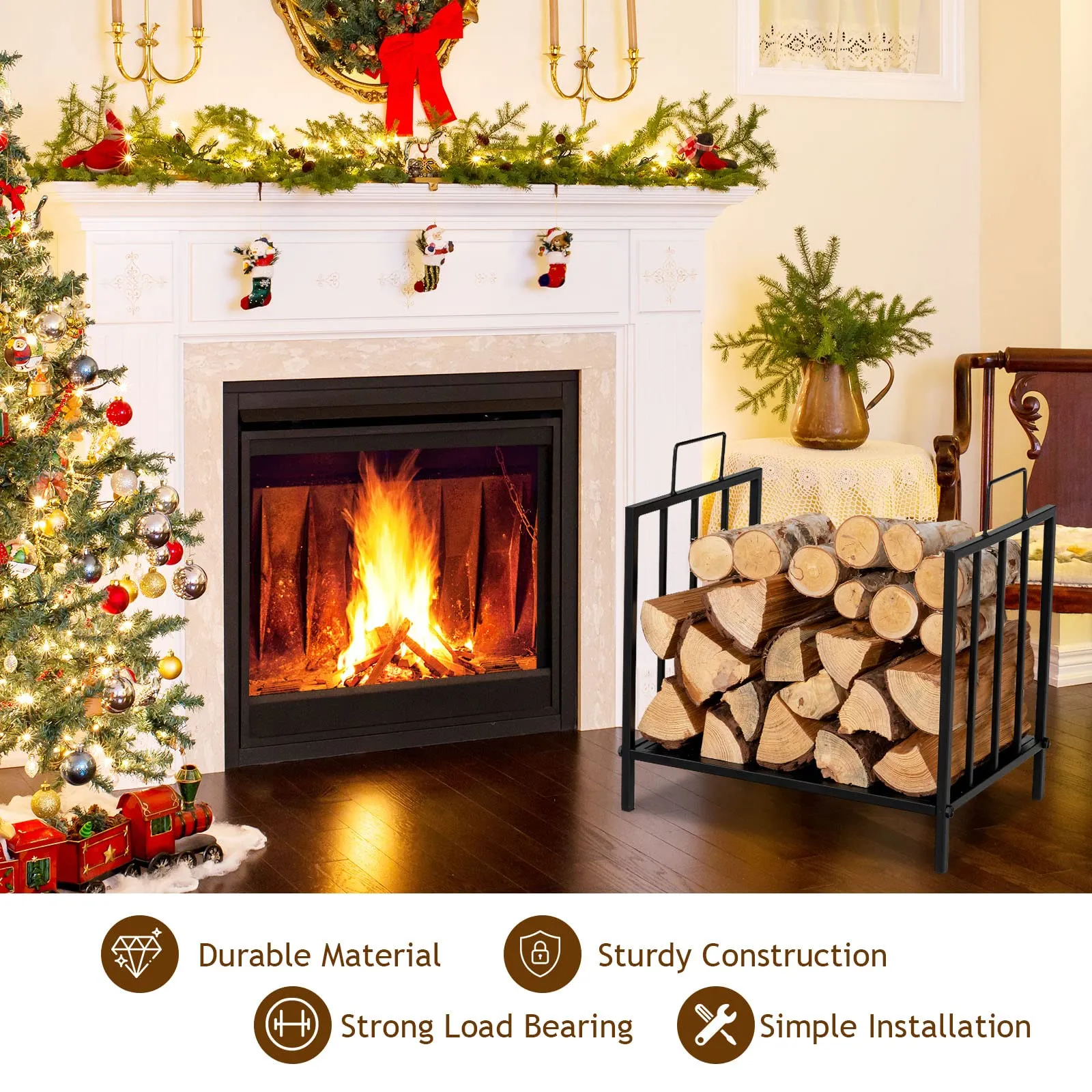 Tangkula Firewood Rack, Heavy Duty Logs Stand Stacker with Convenient Side Handle