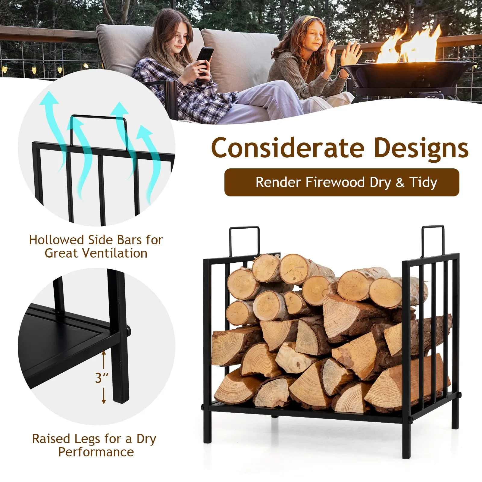 Tangkula Firewood Rack, Heavy Duty Logs Stand Stacker with Convenient Side Handle