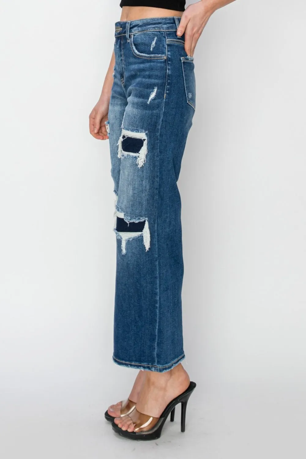 Tasha High Rise Patch Detailed Wide Leg Crop Jeans