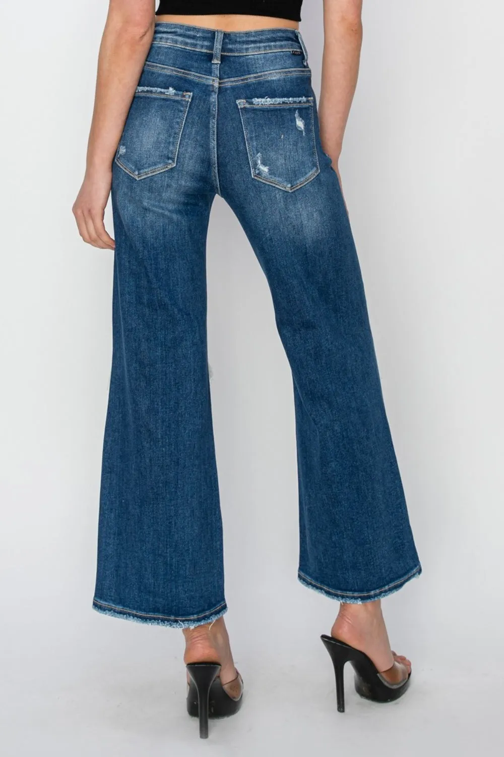 Tasha High Rise Patch Detailed Wide Leg Crop Jeans