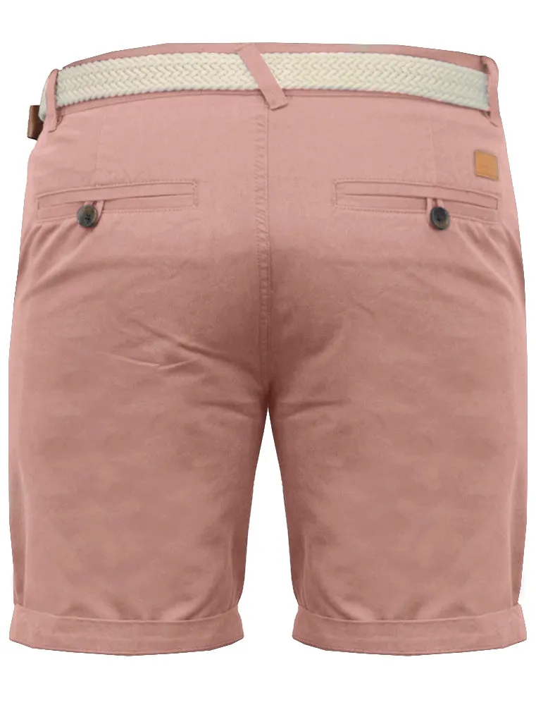 Theo Basic Chino Shorts with Woven Belt in Powder Pink
