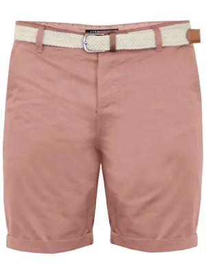Theo Basic Chino Shorts with Woven Belt in Powder Pink