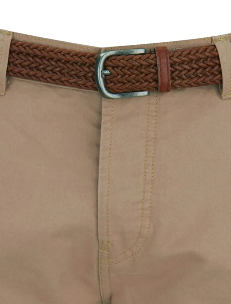 Theo Basic Chino Shorts with Woven Belt in Stone