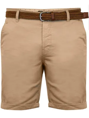 Theo Basic Chino Shorts with Woven Belt in Stone