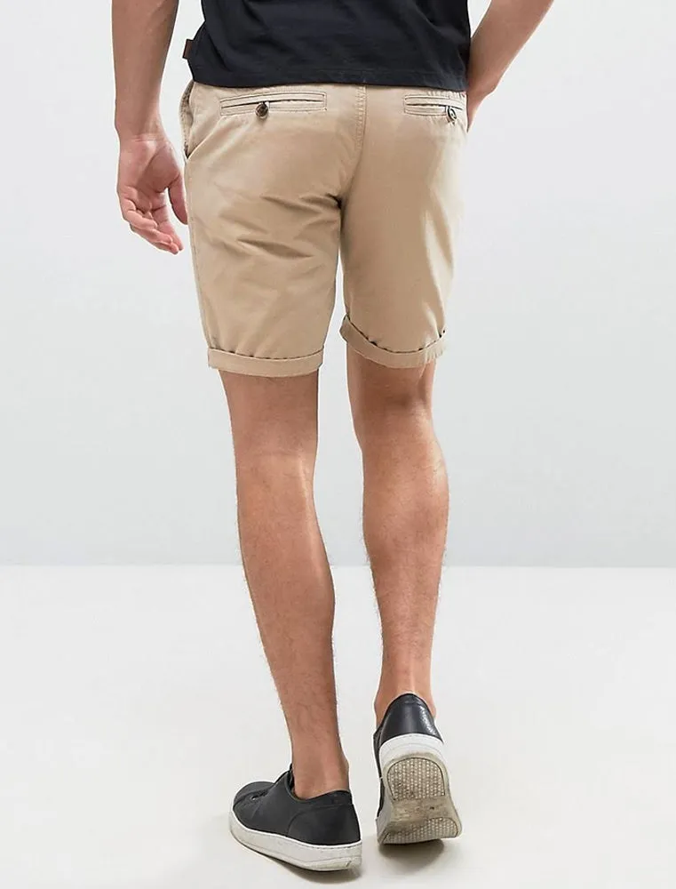 Theo Basic Chino Shorts with Woven Belt in Stone