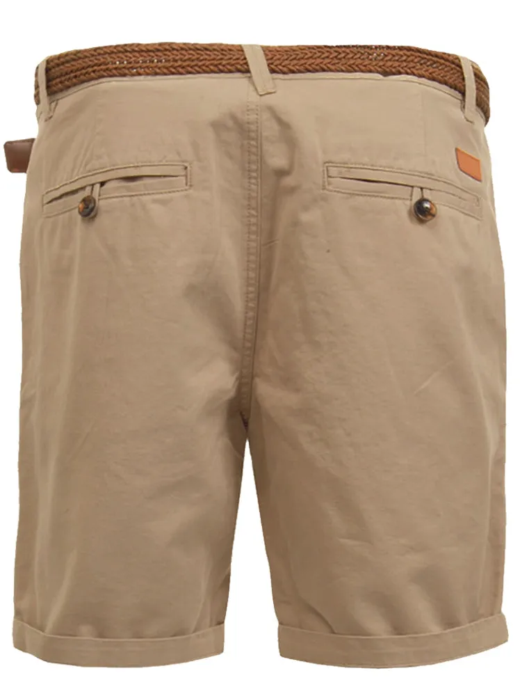Theo Basic Chino Shorts with Woven Belt in Stone