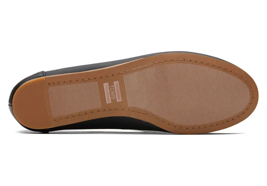 TOMS Womens Darcy Leather Flats - Black