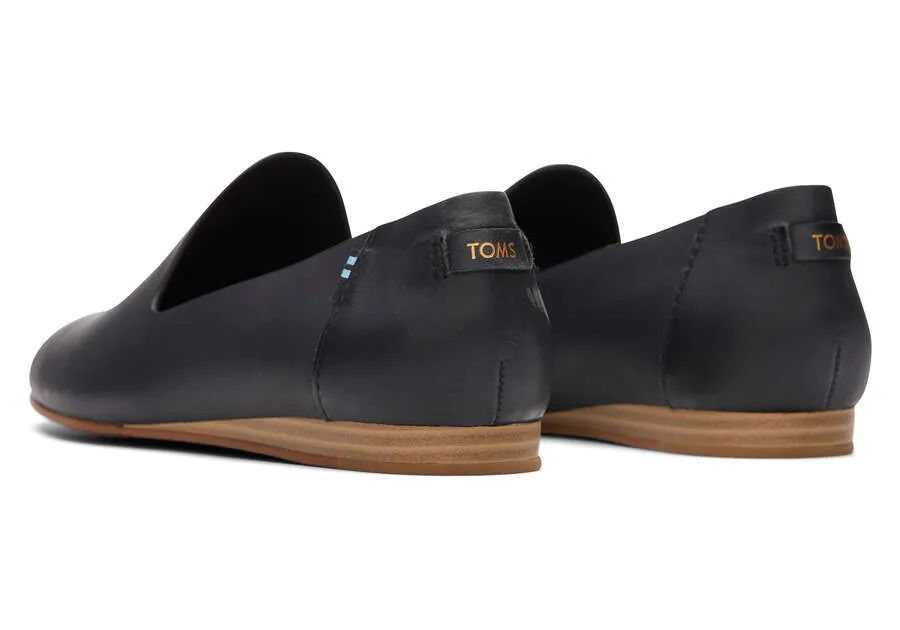 TOMS Womens Darcy Leather Flats - Black