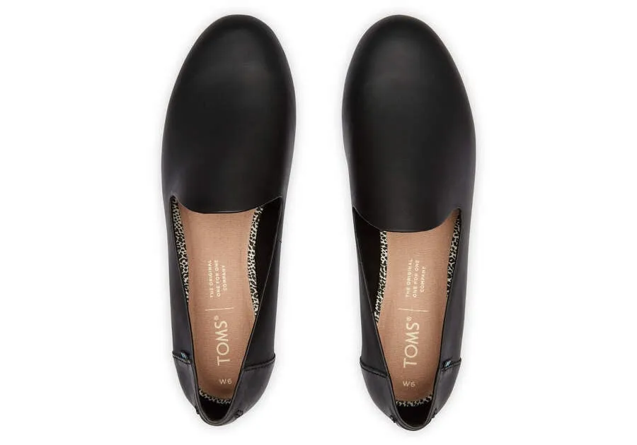 TOMS Womens Darcy Leather Flats - Black