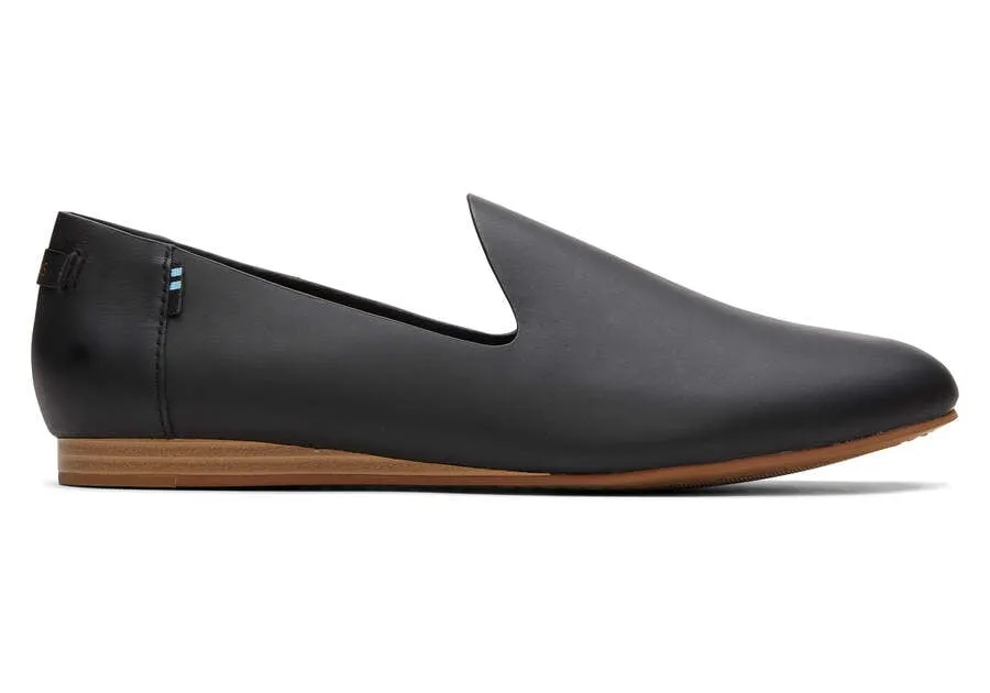 TOMS Womens Darcy Leather Flats - Black