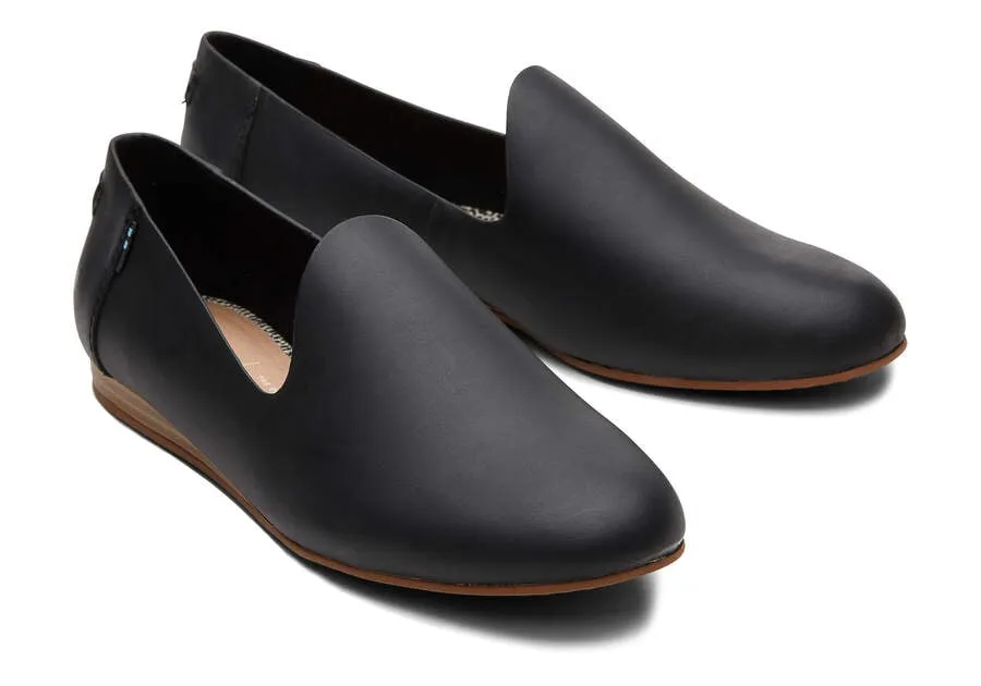 TOMS Womens Darcy Leather Flats - Black