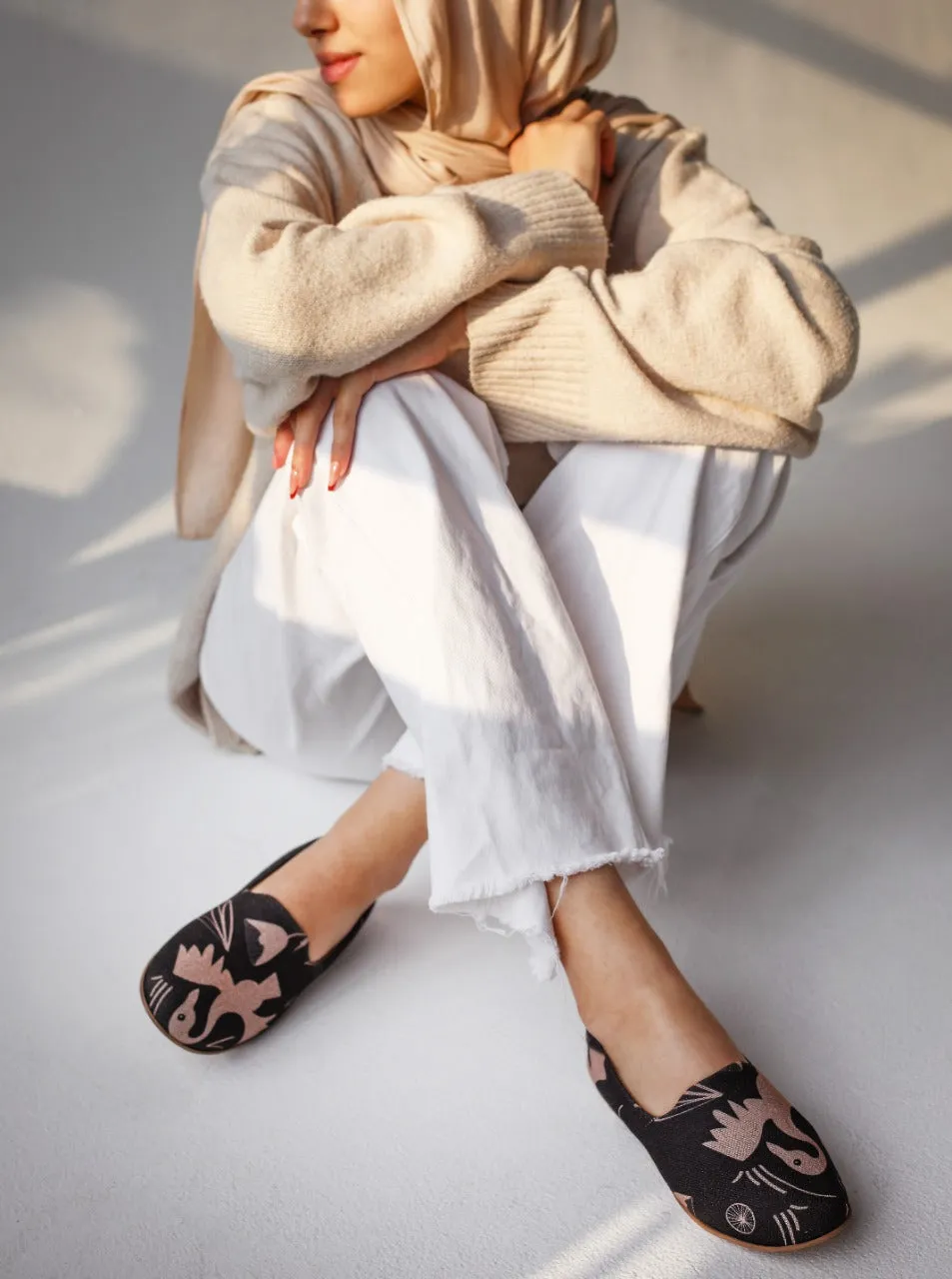 Tribal Birds Espadrilles Baby Pink And Black