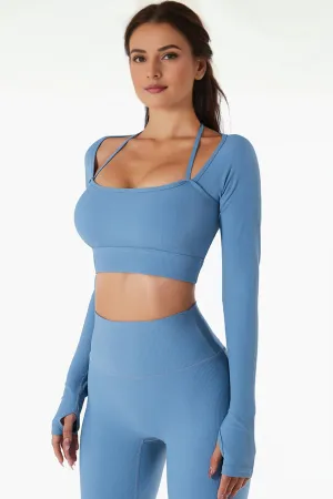 Urban Luxe Strappy Knitted Crop Top - Blue