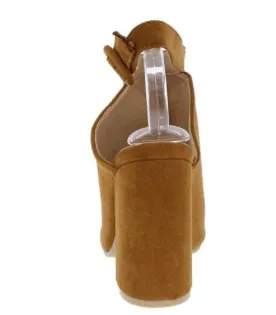 VELMA CAMEL PEEP TOE REAR CUT OUT SLANTED CHUNKY HEEL