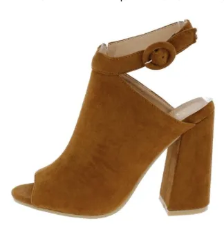 VELMA CAMEL PEEP TOE REAR CUT OUT SLANTED CHUNKY HEEL