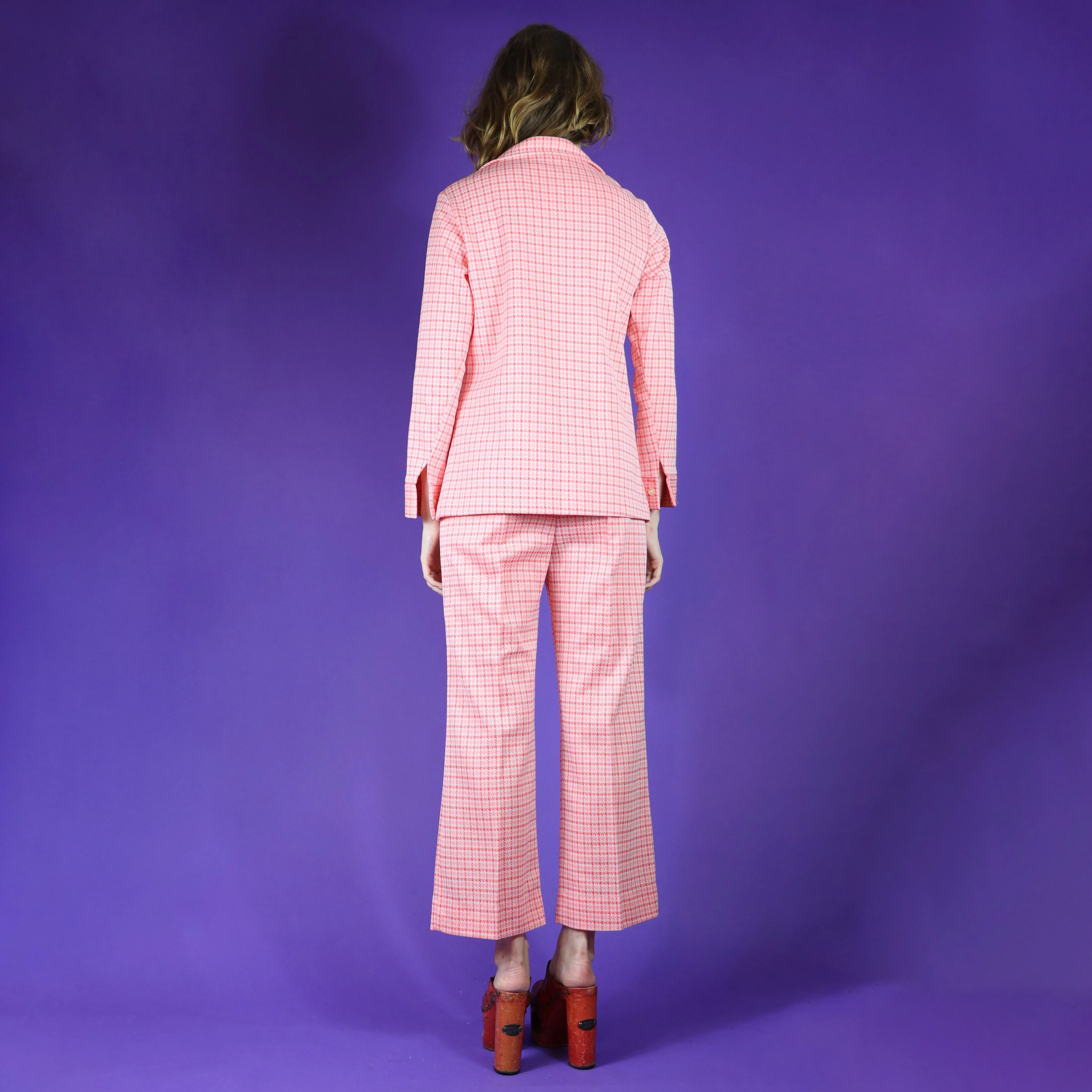 Vintage 1970s Gingham Leisure Pant Suit Pink