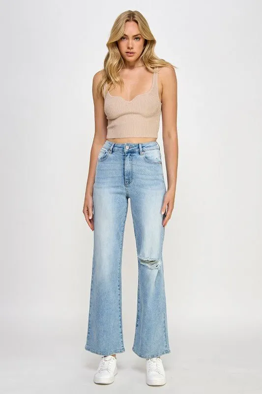 Vintage Chic High Waisted Wide Leg Jeans