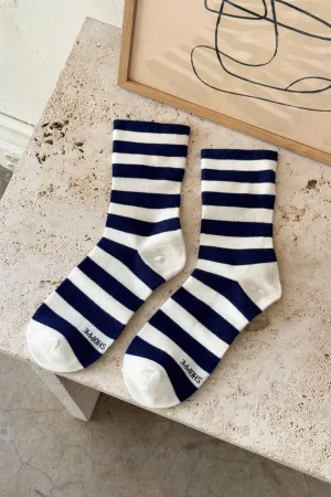 Wally Socks Wide in Navy Stripe