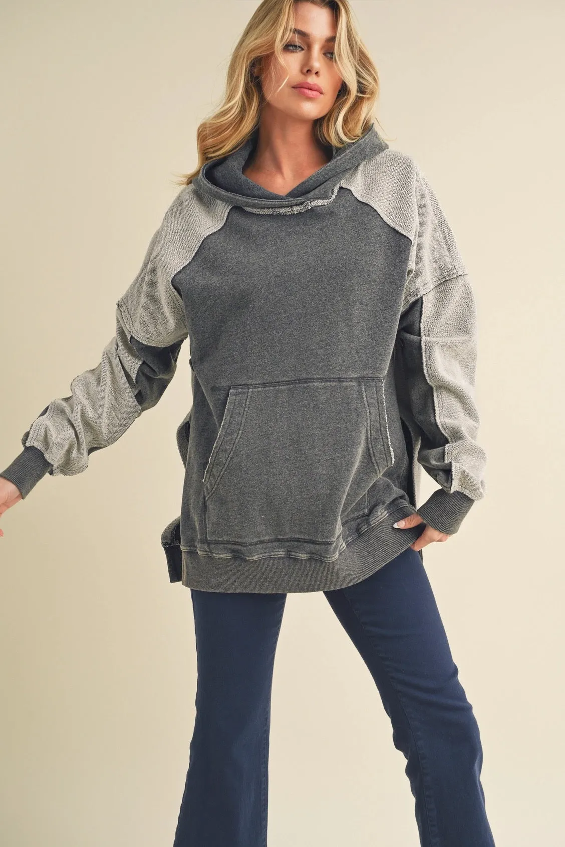 Washed Two Toned Hoodie Charcoal
